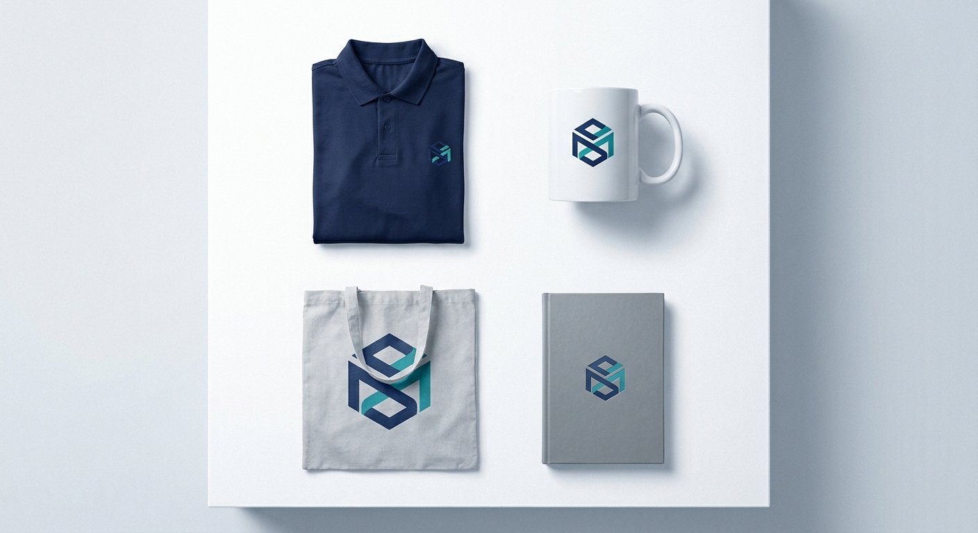 Kit corporativo con camiseta, taza, bolsa y libreta con el logo de la empresa