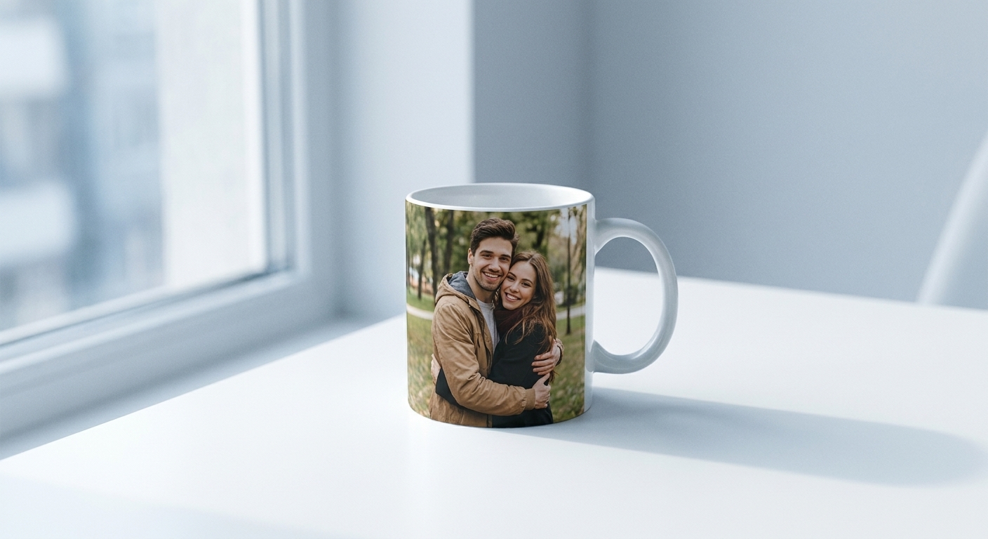 Taza impresa con la fotografía de una pareja