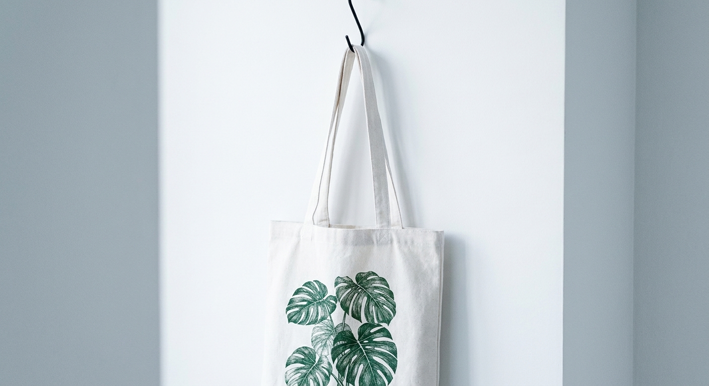 Bolsa de lona con una ilustración botánica de hojas